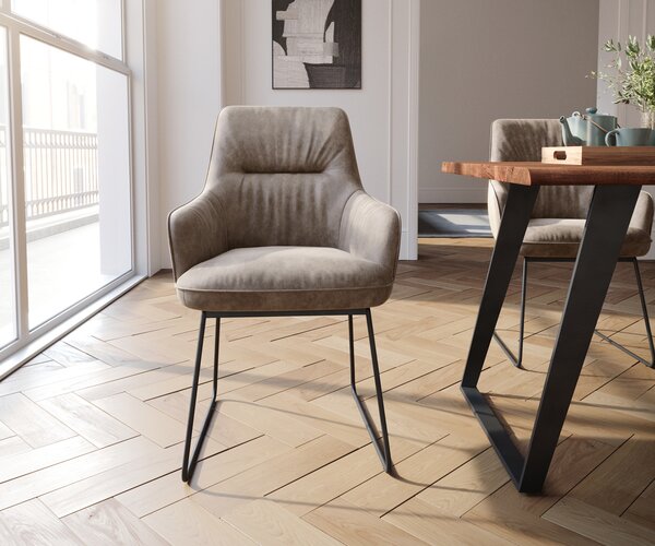DELIFE Jedálenská stolička Zelia-Flex s opierkami mikrovlákno taupe vintage tenká podstava čierna vrecková pružina