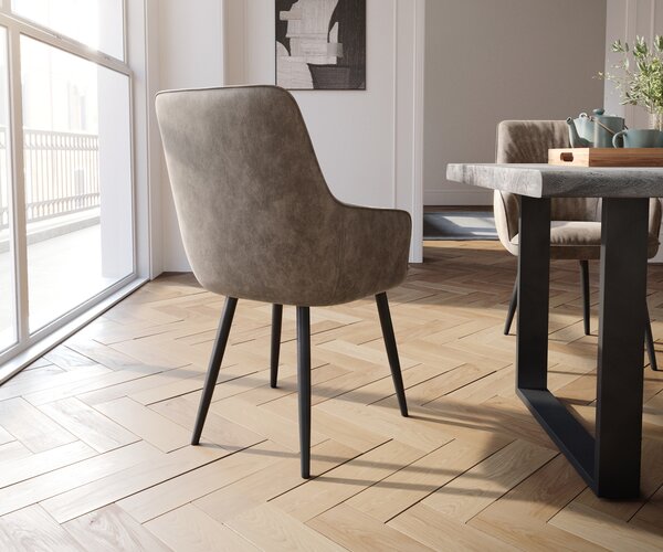 DELIFE Jedálenská stolička Zelia-Flex s opierkami mikrovlákno taupe vintage 4-nohá zúžená čierna vrecková pružina