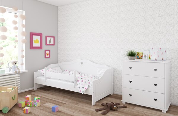 BabyBeds Detská posteľ ZUZANA 200x90 srdiečka Farebné prevedenie: Biela, Úložný priestor k posteli: Nie, bez úložného priestoru