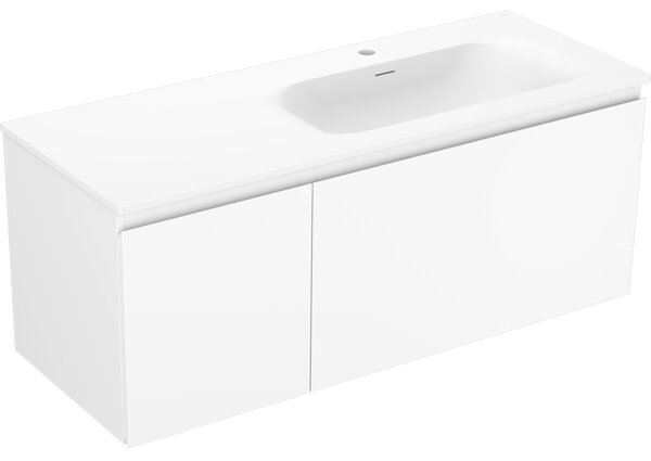 Mexen Orio, kúpeľňová skrinka 120 cm s pravým umývadlom Vela, 1S, 1D, biela matná, 91A13-12047-3-BBFF01-W23P01