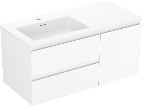 Mexen Orio, kúpeľňová skrinka 100 cm s ľavým umývadlom Otis, 2S, 1D, biela matná, 91A13-10047-3-BBFFF01-W18L01