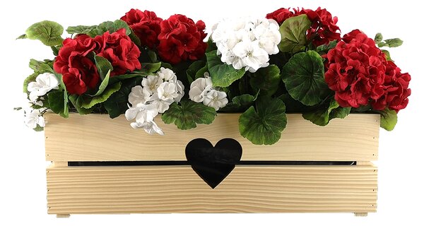 AMADEA Drevený kvetináč so srdiečkom prírodný, vo vnútri s čiernou fóliou, 52x21,5x17cm, český výrobok