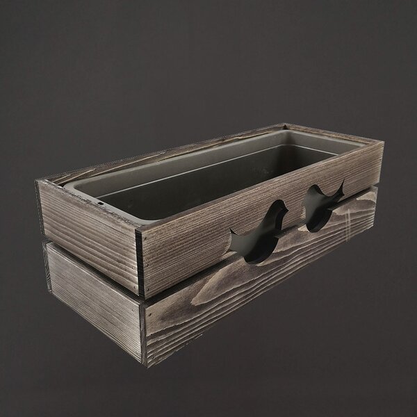 AMADEA Drevený obal na kvetináč tmavý s vtáčikmi, 52x21,5x17cm, český výrobok