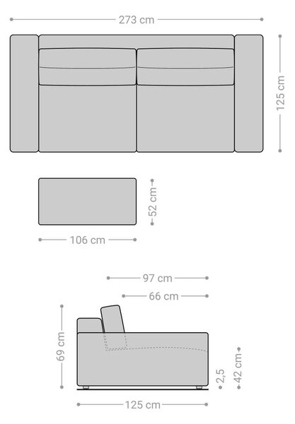 DELIFE Veľká pohovka Lanzo XL 270x130 cm manšester béžová s taburetom
