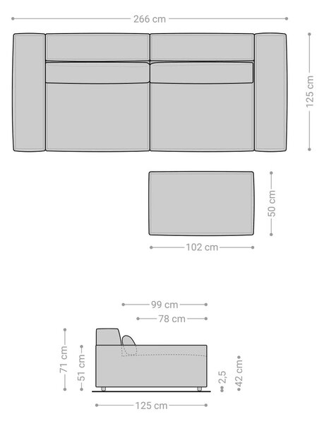 DELIFE Veľká pohovka Sirpio XL 270x130 cm mikrovlákno sivá s taburetom