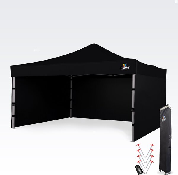 BRIMO Hliníkový promo stan 4x4 m ALU EXCLUSIVE – 3 steny, HEX 45 mm - s 3 stenami - Čierna 16