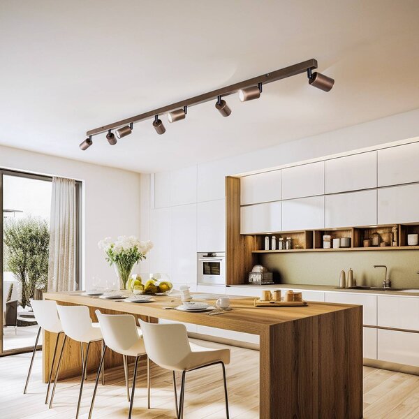 TK Lighting Stropný reflektor Top, nastaviteľný, hnedý, osemplameňový lineárny, Hnedá / hrdzavá, Obývacia izba / jedáleň, kov, Moderný, Stropné svetlo polkruhové s priestorom