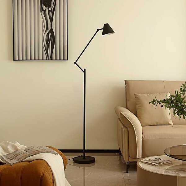 Stojacia lampa Lucande Phina, čierna/biela, nastaviteľná, E27, Čierna, Obývacia izba / jedáleň, kov, Moderný, Stojaca lampa