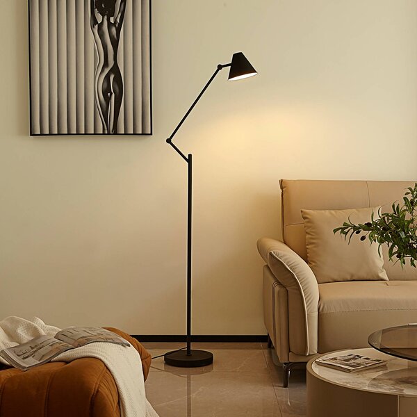 Stojacia lampa Lucande Phina, čierna/biela, nastaviteľná, E27, Čierna, Obývacia izba / jedáleň, kov, Moderný, Stojaca lampa