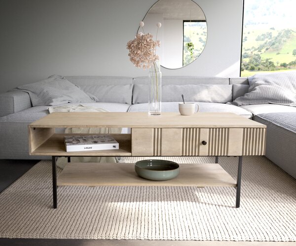 DELIFE Konferenčný stolík Nereos 130x60 cm mango white wash kov čierna