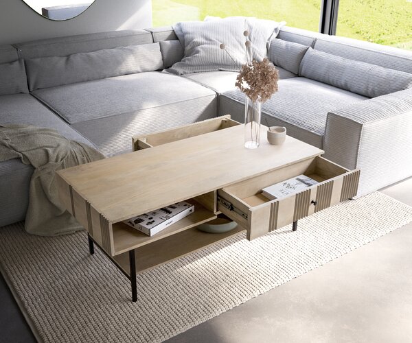 DELIFE Konferenčný stolík Nereos 130x60 cm mango white wash kov čierna