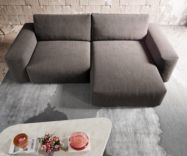 DELIFE Rohová pohovka Lanzo XL 270x180 cm mikrovlákno khaki-hnedá variabilné ležadlo