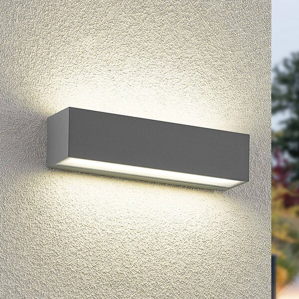 Arcchio LED vonkajšie nástenné svietidlo Lengo, 25 cm, 2-pl., sivá,, Hliník / sivá / zinok, Hliník, Moderný, Nástenné svietidlo