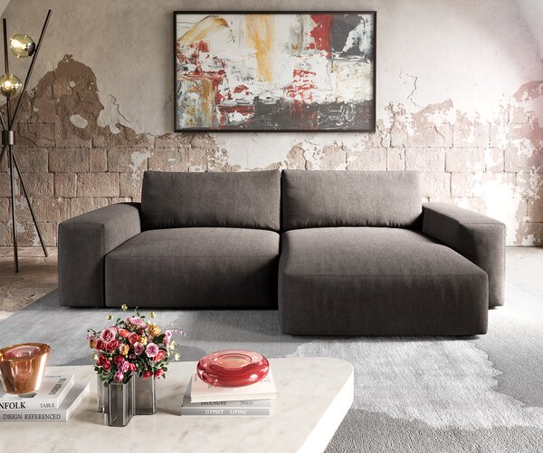 DELIFE Rohová pohovka Lanzo XL 270x180 cm mikrovlákno khaki-hnedá variabilné ležadlo
