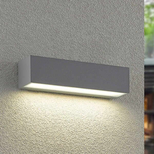 Arcchio LED vonkajšie nástenné svietidlo Lengo, 25 cm, 1-pl., sivá,, Hliník / sivá / zinok, Hliník, Moderný, Nástenné svietidlo