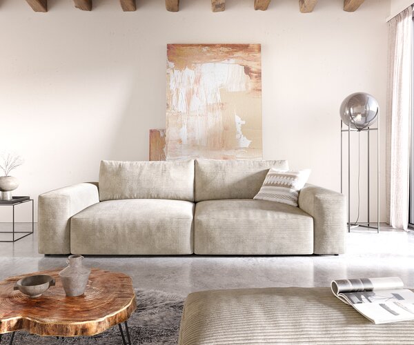 DELIFE Veľká pohovka Lanzo XL 270x130 cm manšester béžová s taburetom