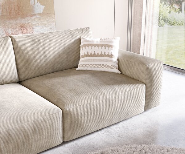 DELIFE Veľká pohovka Lanzo XL 270x130 cm manšester béžová s taburetom