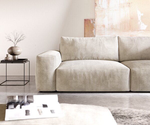 DELIFE Veľká pohovka Lanzo XL 270x130 cm manšester béžová s taburetom