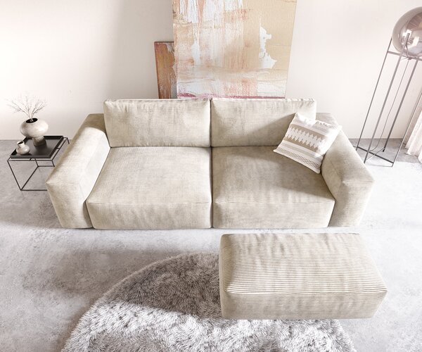 DELIFE Veľká pohovka Lanzo XL 270x130 cm manšester béžová s taburetom