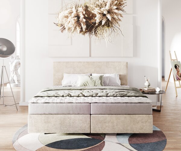 DELIFE Boxspring posteľ Dream-Well 180×200 cm manšester béžová s matracom a topperom