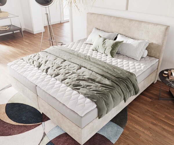 DELIFE Boxspring posteľ Dream-Well 180×200 cm manšester béžová s matracom a topperom