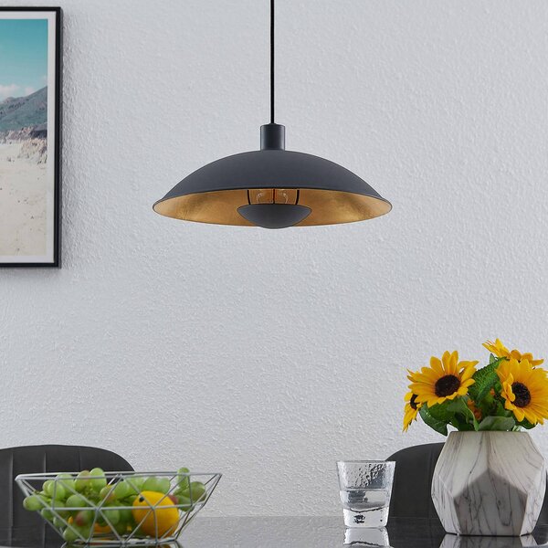 Závesná lampa Lindby Narisara, Ø 40 cm, čierno-zlatá, Čierna, Obývacia izba / jedáleň, kov, Moderný, Závesné svietidlo