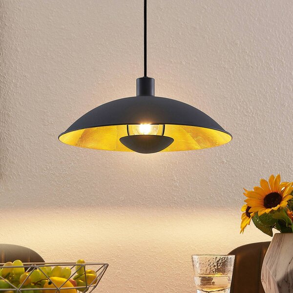 Závesná lampa Lindby Narisara, Ø 40 cm, čierno-zlatá, Čierna, Obývacia izba / jedáleň, kov, Moderný, Závesné svietidlo