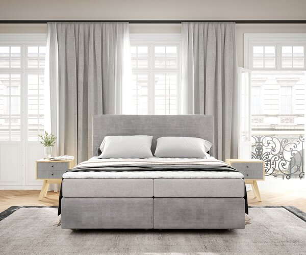 DELIFE Boxspring posteľ Dream-Well 160×200 cm manšester strieborno sivá s matracom a topperom