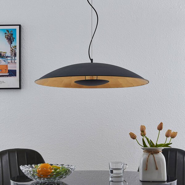 Závesná lampa Lindby Narisara, Ø 80 cm, čierno-zlatá, Čierna, Obývacia izba / jedáleň, kov, Moderný, Závesné svietidlo