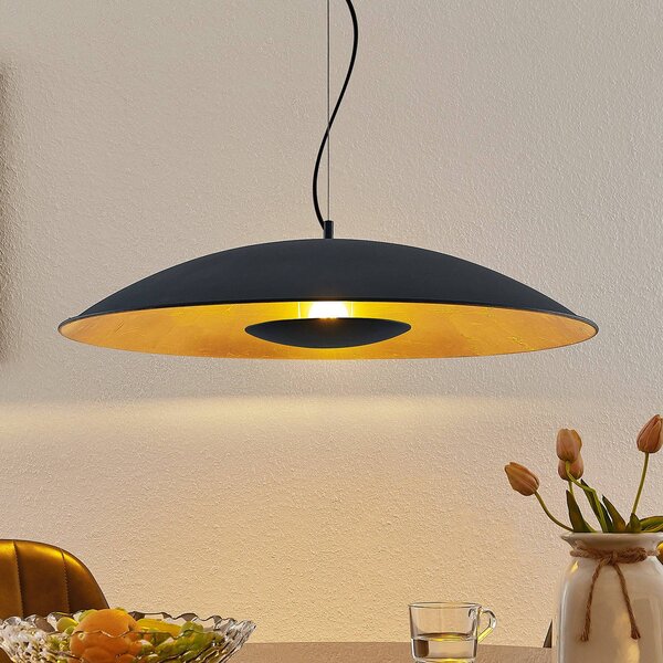 Závesná lampa Lindby Narisara, Ø 80 cm, čierno-zlatá, Čierna, Obývacia izba / jedáleň, kov, Moderný, Závesné svietidlo