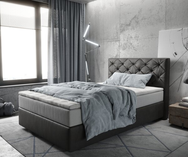 DELIFE Boxspring posteľ Dream-Great 120x200 cm mikrovlákno antracitová vintage s vreckovou pružinovou matracou a visco topperom