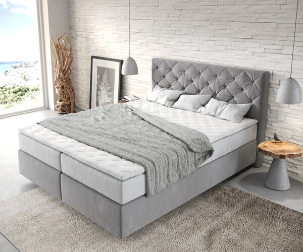 DELIFE Boxspring posteľ Dream-Great 160x200 cm mikrovlákno sivá s vreckovou pružinovou matracou a visco topperom