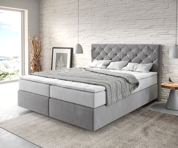 DELIFE Boxspring posteľ Dream-Great 160x200 cm mikrovlákno sivá s vreckovou pružinovou matracou a visco topperom