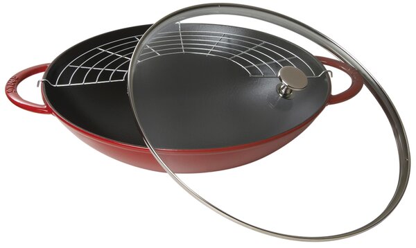 Staub Liatinový wok so sklenenou pokrievkou, 37 cm, višňová 1313906