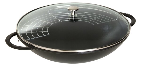 Staub Liatinový wok so sklenenou pokrievkou 37 cm, čierna 1313923