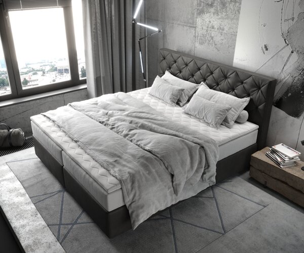 DELIFE Boxspring posteľ Dream-Great 180x200 cm mikrovlákno antracitová vintage s vreckovou pružinovou matracou a visco topperom