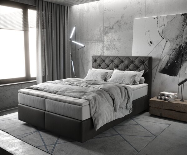 DELIFE Boxspring posteľ Dream-Great 140x200 cm mikrovlákno antracitová vintage s vreckovou pružinovou matracou a visco topperom
