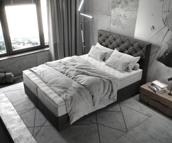 DELIFE Boxspring posteľ Dream-Great 140x200 cm mikrovlákno antracitová vintage s vreckovou pružinovou matracou a visco topperom