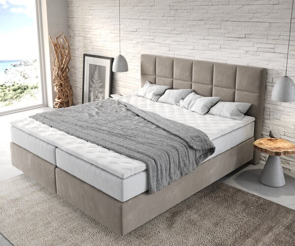 DELIFE Boxspring posteľ Dream-Fine 180x200 cm mikrovlákno béžová s vreckovou pružinovou matracou a visco topperom
