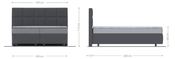DELIFE Boxspring posteľ Dream-Fine 140x200 cm mikrovlákno sivá s vreckovou pružinovou matracou a visco topperom