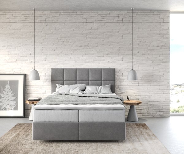 DELIFE Boxspring posteľ Dream-Fine 140x200 cm mikrovlákno sivá s vreckovou pružinovou matracou a visco topperom