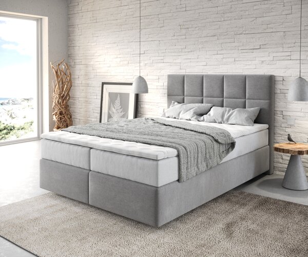 DELIFE Boxspring posteľ Dream-Fine 140x200 cm mikrovlákno sivá s vreckovou pružinovou matracou a visco topperom