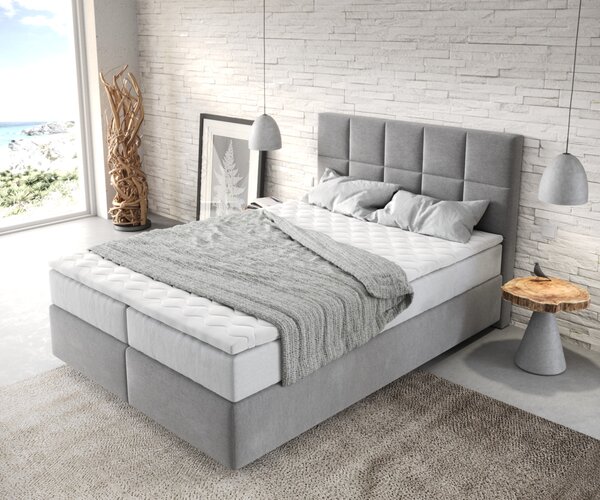 DELIFE Boxspring posteľ Dream-Fine 140x200 cm mikrovlákno sivá s vreckovou pružinovou matracou a visco topperom