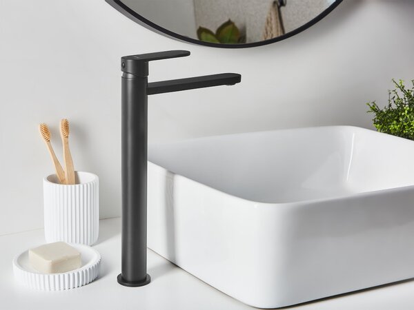 Vysoká kúpeľňová umývadlová batéria čierna mosadz 30 cm matný povrch jednopáková doplnky moderný štýl kúpeľňa