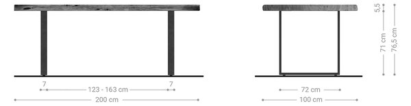 DELIFE Jedálenský stôl Edge 200x100 XL akácia platinová tenká podstava čierna Live-Edge