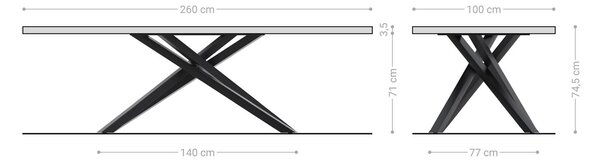 DELIFE Jedálenský stôl Edge 260x100 akácia prírodná krížová podstava obdĺžnik nerezová oceľ Live-Edge