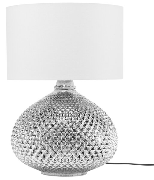 Stolná lampa strieborná sklenený podstavec 55 cm biele látkové tienidlo glamour štýl obývacia izba spálňa