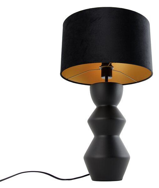 Dizajnová stolná lampa čierna s tienidlom z velúru čierna so zlatom 35 cm - Alisia