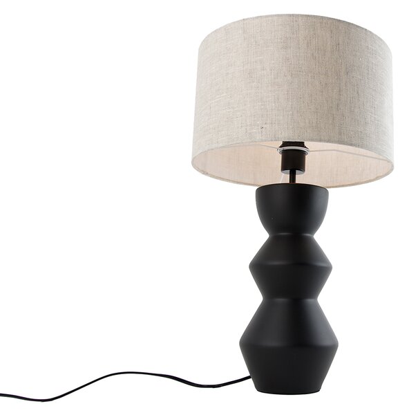 Dizajnová stolná lampa čierna s tienidlom z látky svetlosivý 35 cm - Alisia