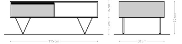 DELIFE Konferenčný stolík Stonegrace 115x60 cm akácia hnedá bridlica 2 zásuvky 1 priehradka podstava v tvare V čierna